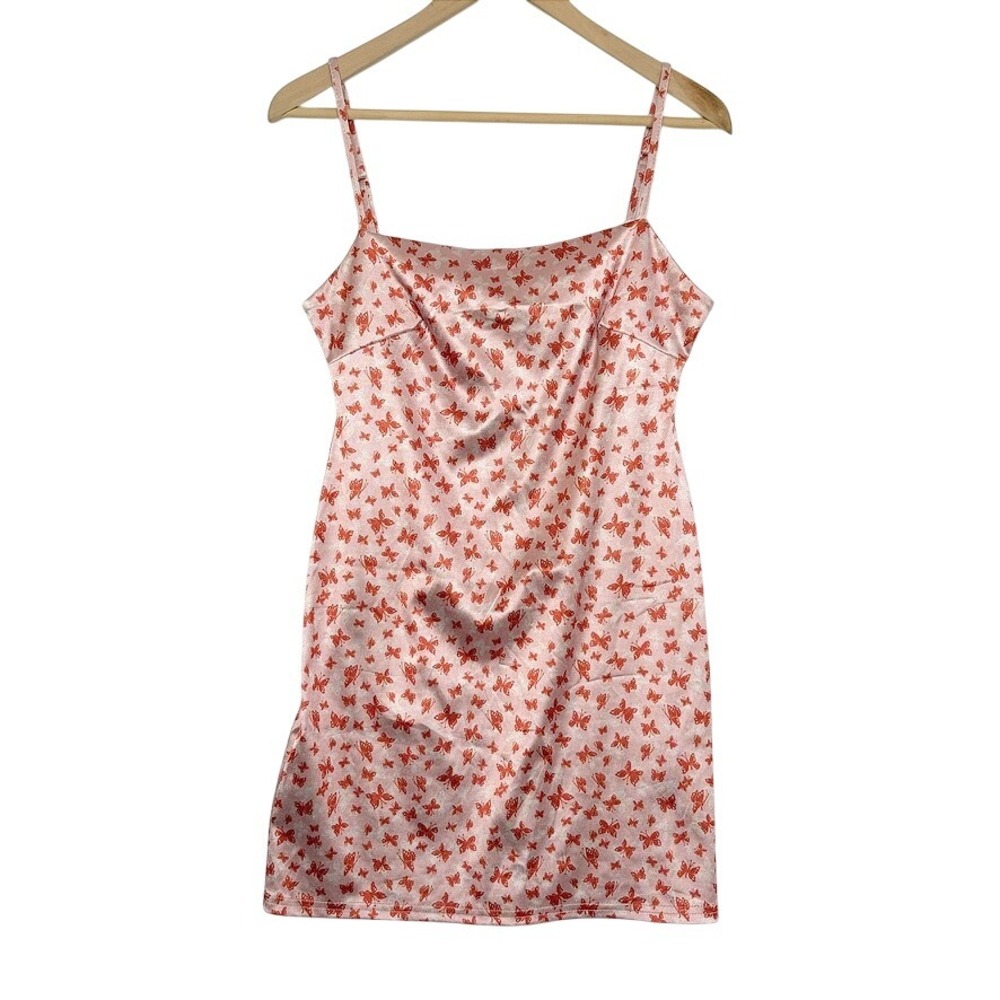 Y2k 2000s Vtg Urban‎ Outfitters UO Pink Butterfly Mini Slip Dress Shiny Satin